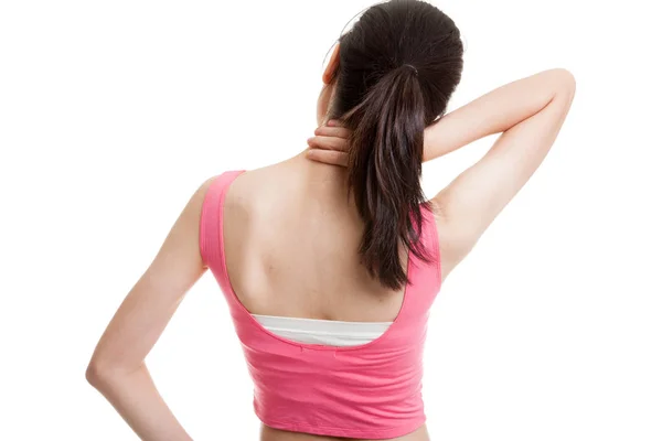 Asian healthy girl got neck pain and back pain. — Stock Photo, Image