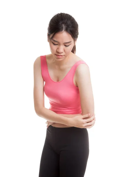 Asian healthy girl got stomachache. — Stock Photo, Image