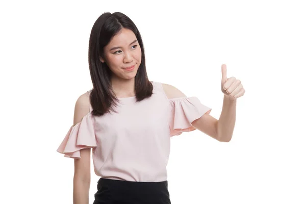 Asiático mulher de negócios polegares para cima e sorriso . — Fotografia de Stock
