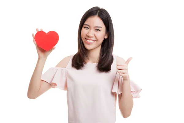 Азіатський бізнес жінка пальцями вгору з червоне серце. — стокове фото