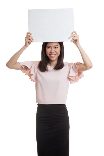 Young Asian business woman with  white blank sign. Royalty Free Stock Images