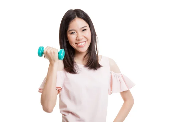 Saludable mujer de negocios asiática con mancuernas . — Foto de Stock