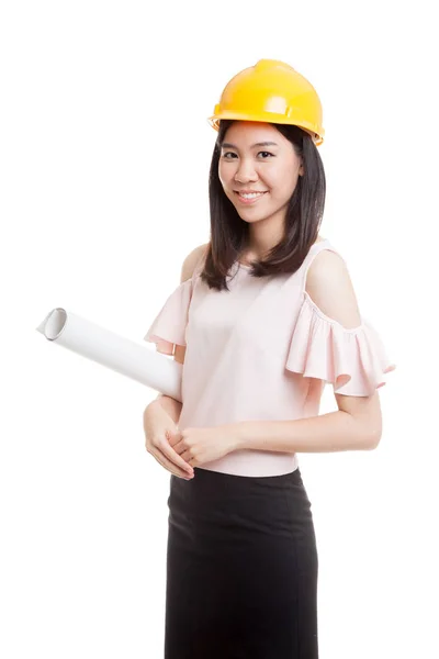 Azjatycki inżynier kobieta z plany. — Zdjęcie stockowe