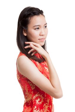 Asyalı kız cheongsam Çin elbiseli.