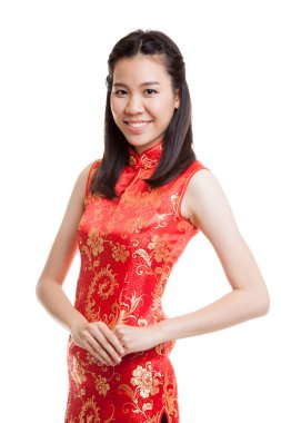 Asyalı kız cheongsam Çin elbiseli.