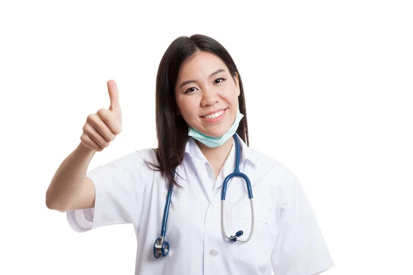 Junge asiatische weibliche Arzt zeigen Daumen nach oben. — Stockfoto