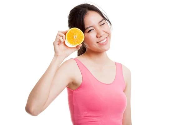 오렌지 과일 다이어트에 아시아 건강 한 소녀. — 스톡 사진