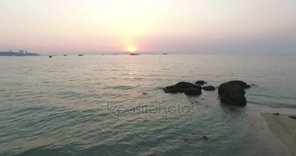Aerial sunset scene Pattaya beach — Stock Video