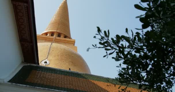 Big Buddhist pagoda in a temple — Stock Video
