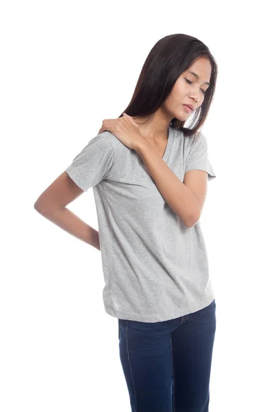 Young Asian woman got back pain. — Stock Photo, Image