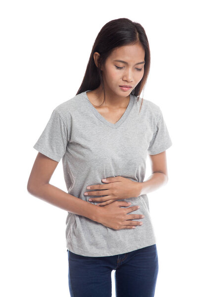Young Asian woman got stomachache.