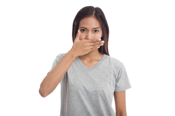 Giovane donna asiatica chiudere la bocca con la mano . — Foto Stock