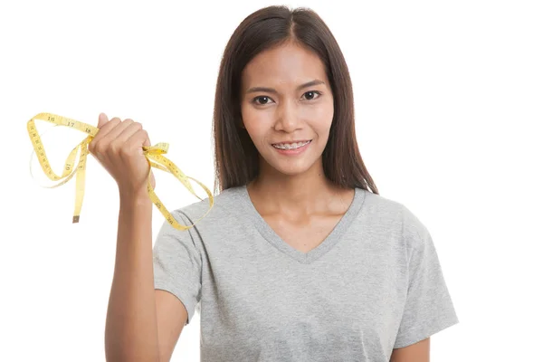 Mladá asijská žena s měřicí páska. — Stock fotografie