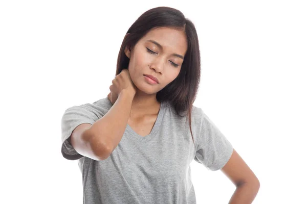 Young Asian woman got neck pain. — Stock Photo, Image