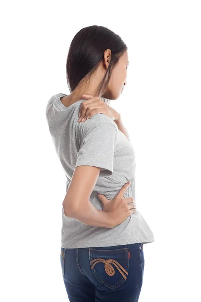 Young Asian woman got back pain. — Stock Photo, Image