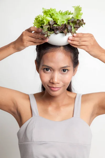 Healthy Asian woman with salad. — Stock Photo, Image