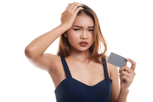 ブランク カードで若いアジア女性頭痛. — ストック写真