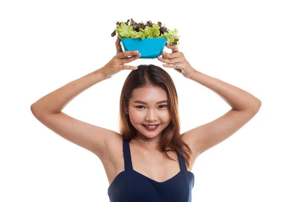 Saludable mujer asiática con ensalada . — Foto de Stock