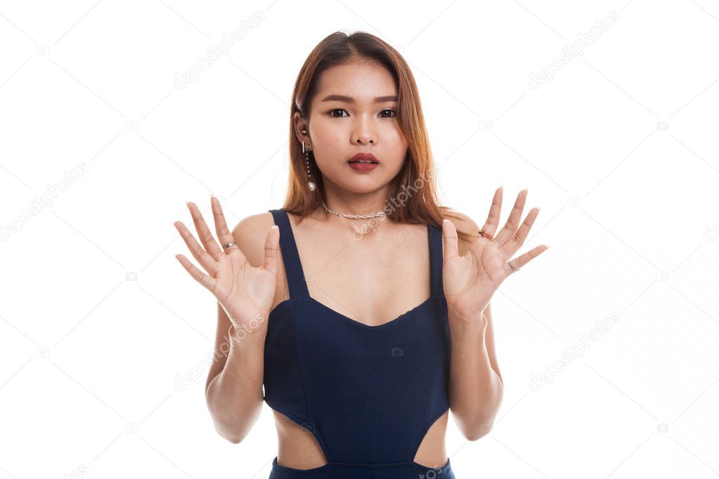 Shocked young Asian woman.