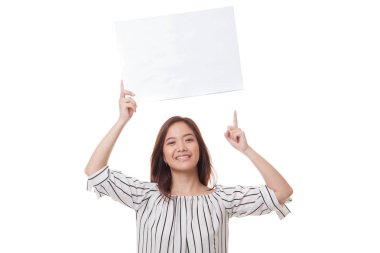 Boş işaret noktasına genç Asyalı kadın.