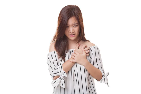 Young Asian woman got chest pain. — Stock Photo, Image