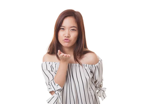 Beautiful young Asian woman blow a kiss. — Stock Photo, Image