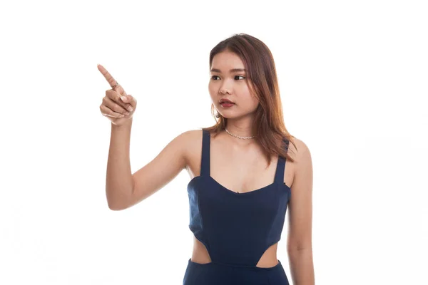 Mujer asiática tocando la pantalla con el dedo . —  Fotos de Stock