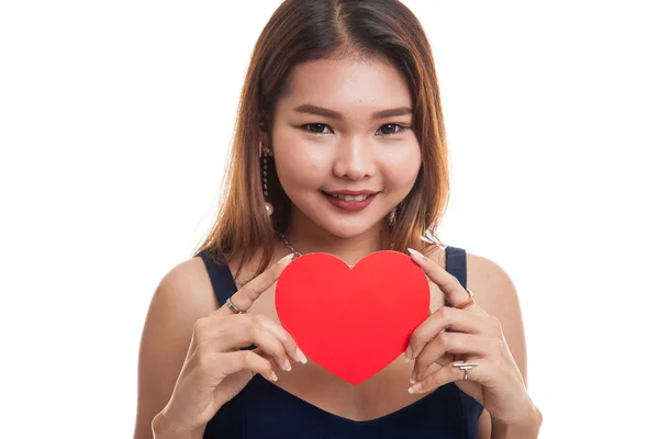 Asian woman with red heart. — Stock Photo, Image