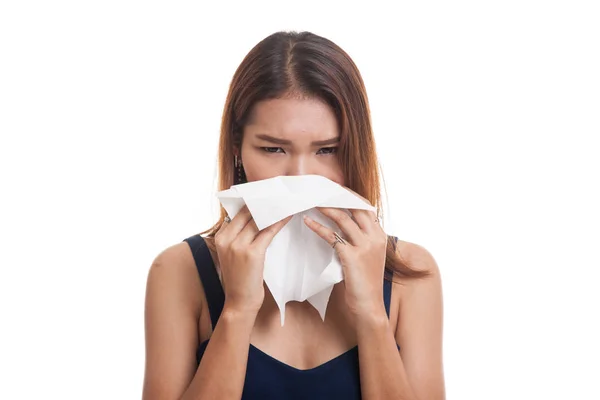 Jonge Aziatische vrouw kreeg zieken en griep. — Stockfoto