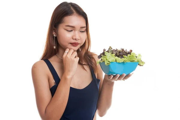 Mujer asiática odio ensalada . — Foto de Stock