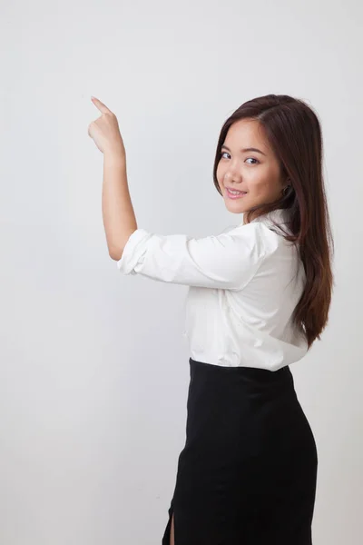 Vissza az ázsiai nő megérintette az ujját a képernyőn. — Stock Fotó
