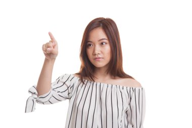 Asyalı kadın parmak ile ekranın dokunmadan.