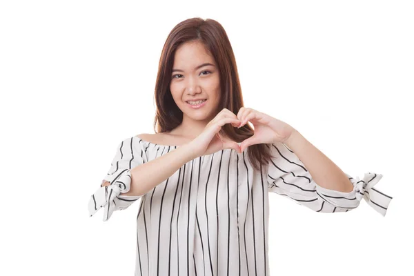 Young Asian woman show heart hand sign. — Stock Photo, Image