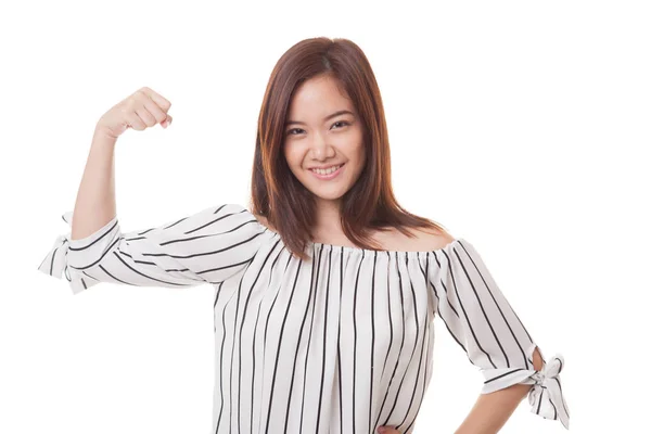 Vacker ung asiatisk kvinna flex bicep. — Stockfoto