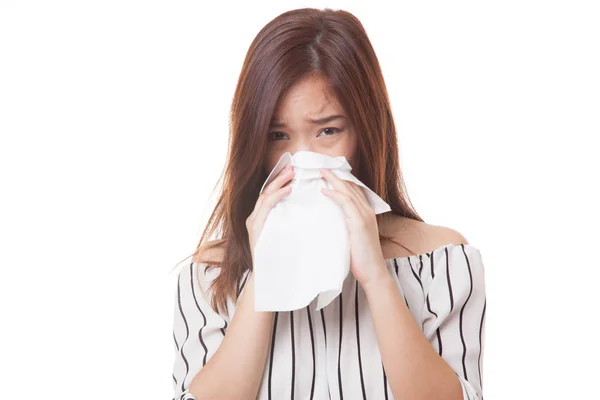 Jovem mulher asiática ficou doente e gripe . — Fotografia de Stock