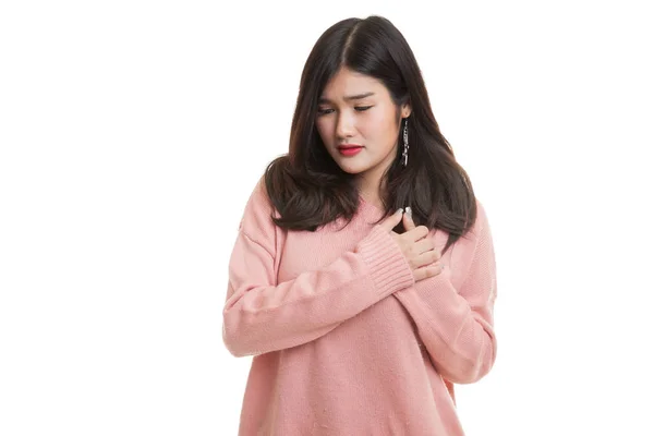 Fiatal ázsiai nő kapott mellkasi fájdalom. — Stock Fotó