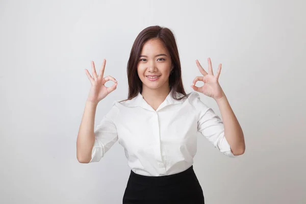 Asian woman show double OK hand sign  and smile. — Stock Photo, Image