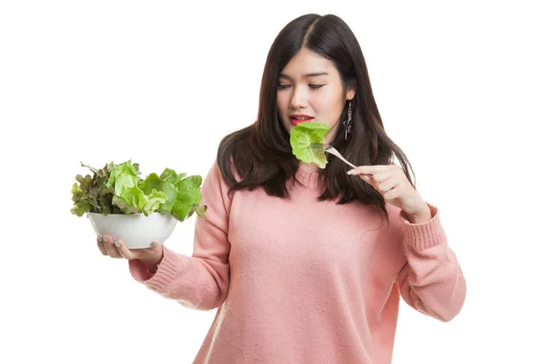 Friska asiatisk kvinna med sallad. — Stockfoto