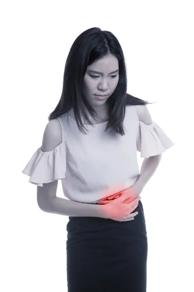 Young Asian woman got stomachache. — Stock Photo, Image