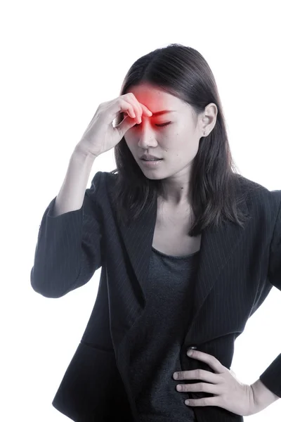 Unga asiatiska affärskvinna fick sjuka och huvudvärk. — Stockfoto