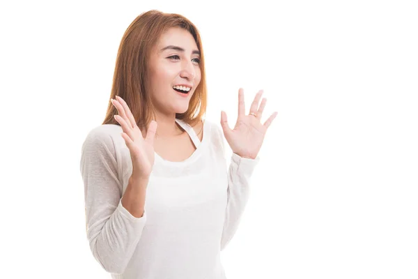 Young Asian woman is surprised and smile. — Stock Photo, Image