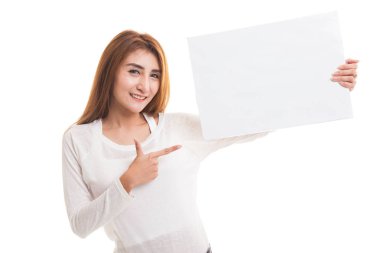 Boş işaret noktasına genç Asyalı kadın.