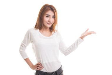 Genç Asyalı kadın eliyle mevcut.