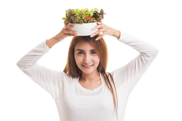 Healthy Asian woman with salad. — Stock Photo, Image