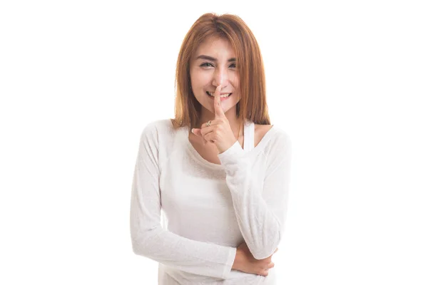 Asian girl smile show quite hand sign. — Stock Photo, Image