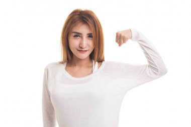 Güzel genç Asyalı kadın flex pazı.