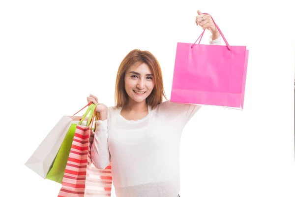 Young Asian woman happy with shopping bag. — Stock Photo, Image