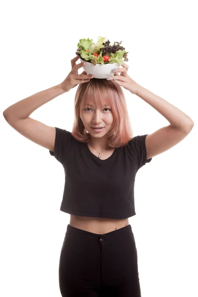 Egészséges ázsiai nő, salátával. — Stock Fotó