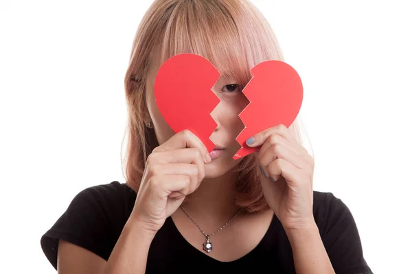 Beautiful young Asian woman with broken heart. — Stock Photo, Image
