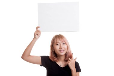 Boş işaret noktasına genç Asyalı kadın.